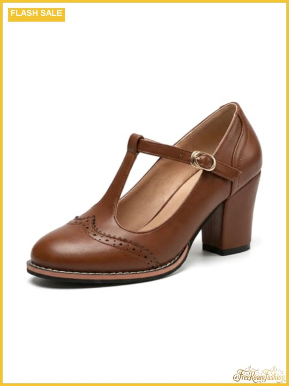 Vintage Oxford Heels Chunky Block T-Strap Mary Jane Pumps